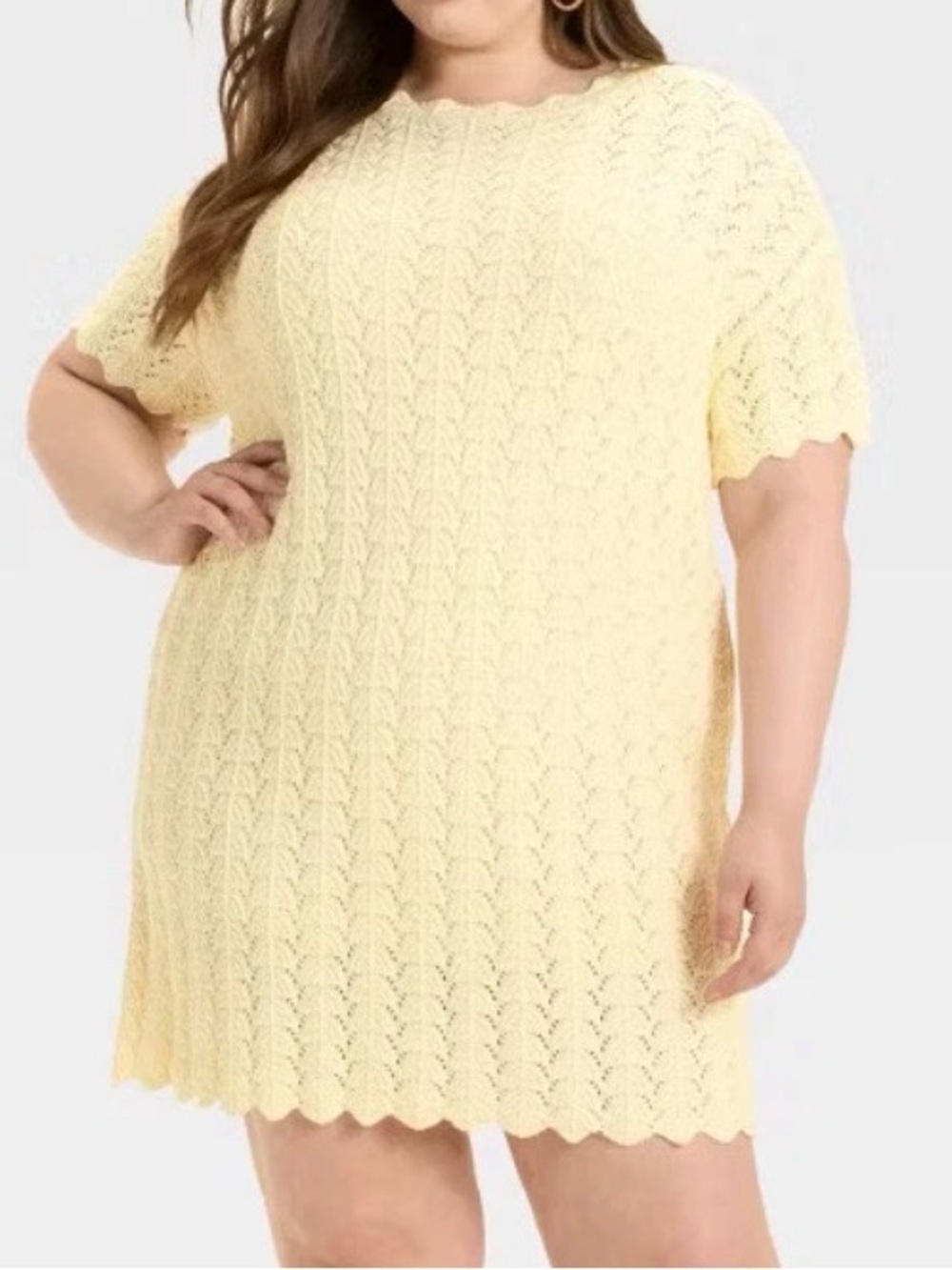 NWT XL Women's Short Sleeve Pointelle Mini Crochet Dress - A New Day, Off-White